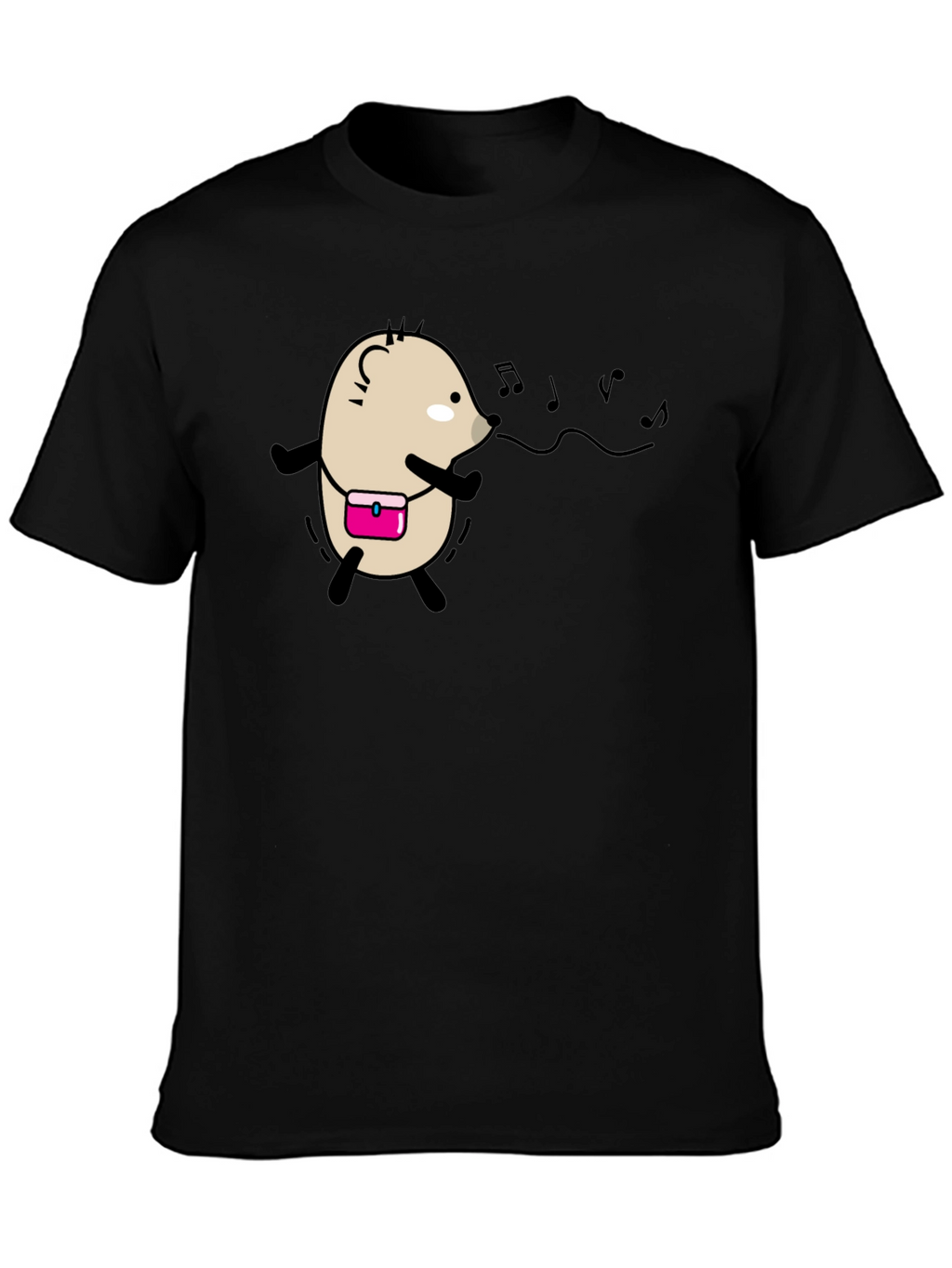 Whimsical Singing Hedgehog Black T-Shirt
