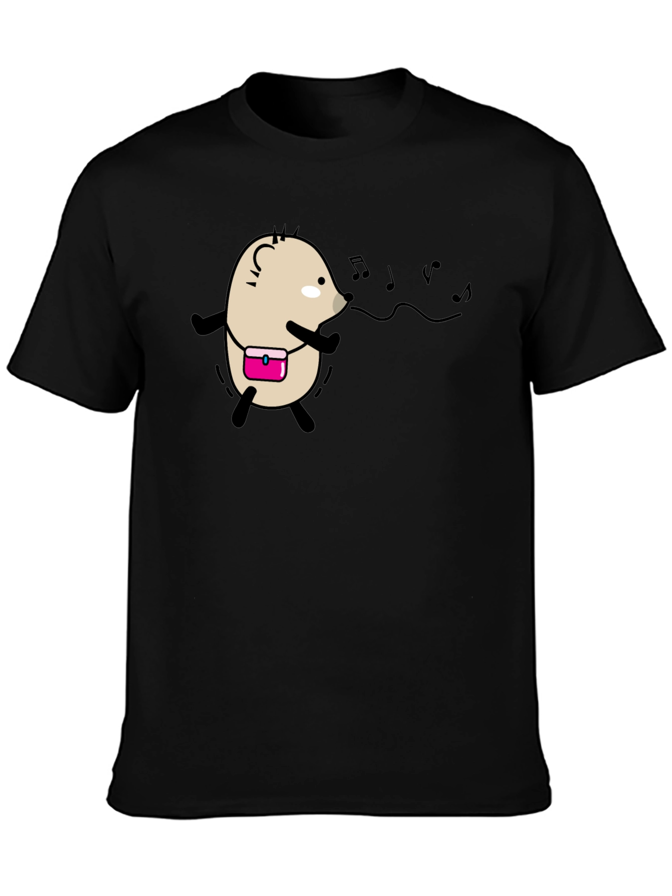 Whimsical Singing Hedgehog Black T-Shirt