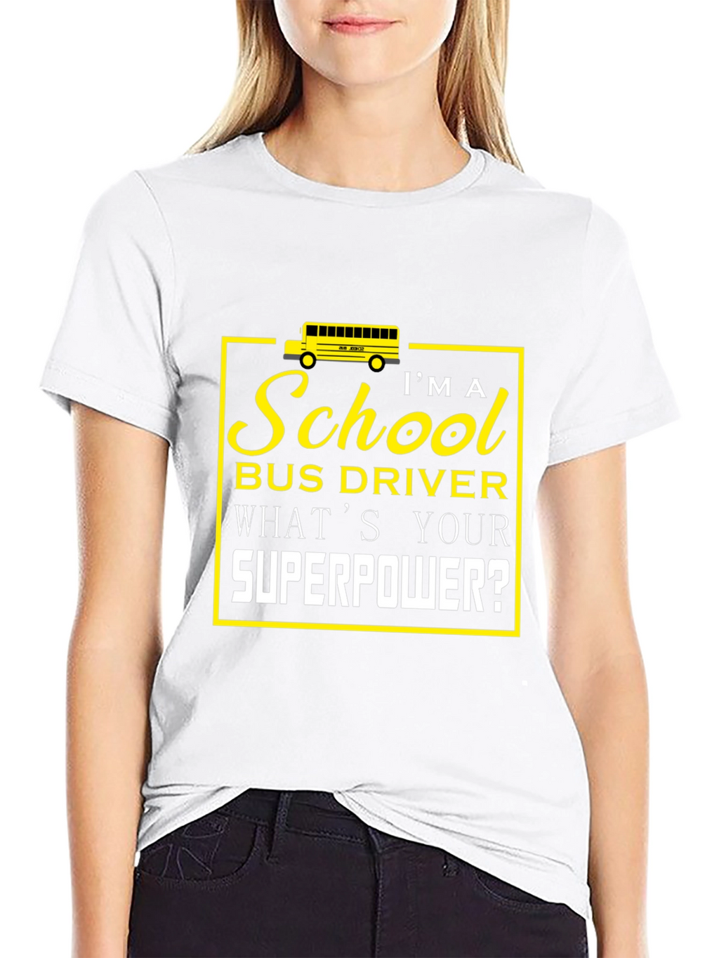 School Bus Driver Superpower Black Graphic T-Shirt
