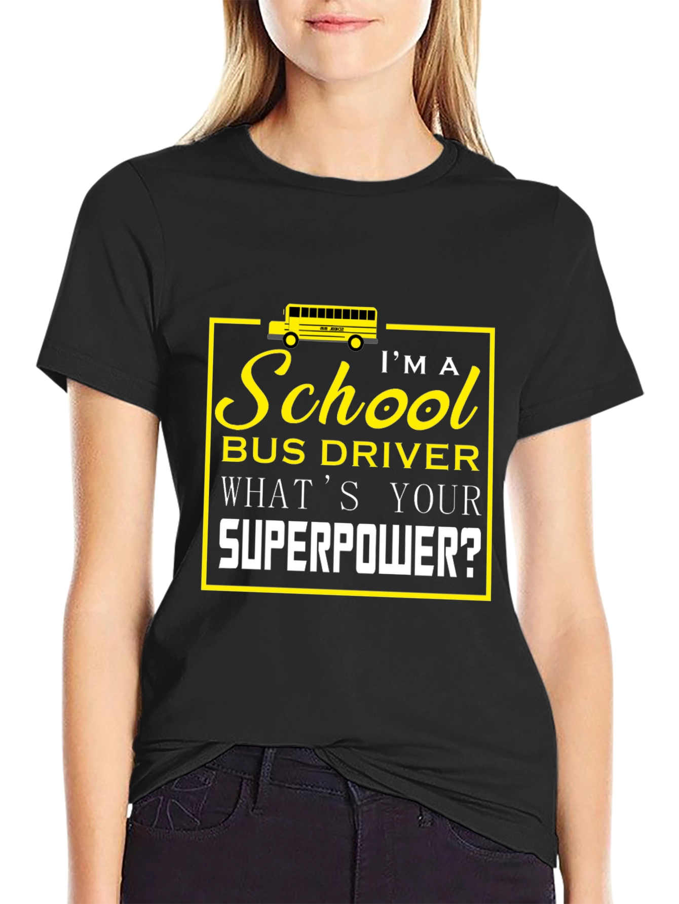 School Bus Driver Superpower Black Graphic T-Shirt