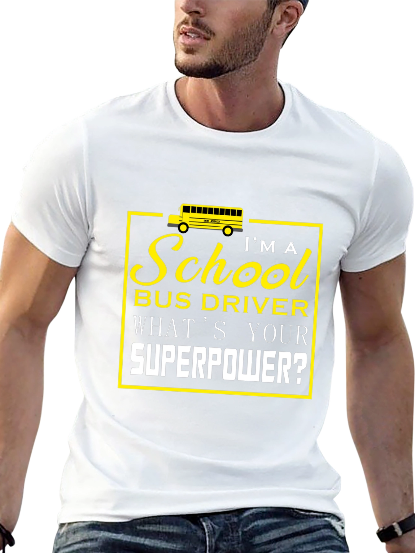 School Bus Driver Superpower Black Graphic T-Shirt