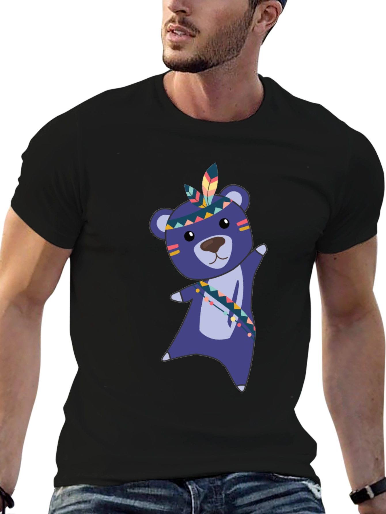 Tribal Bear Graphic Black T-Shirt