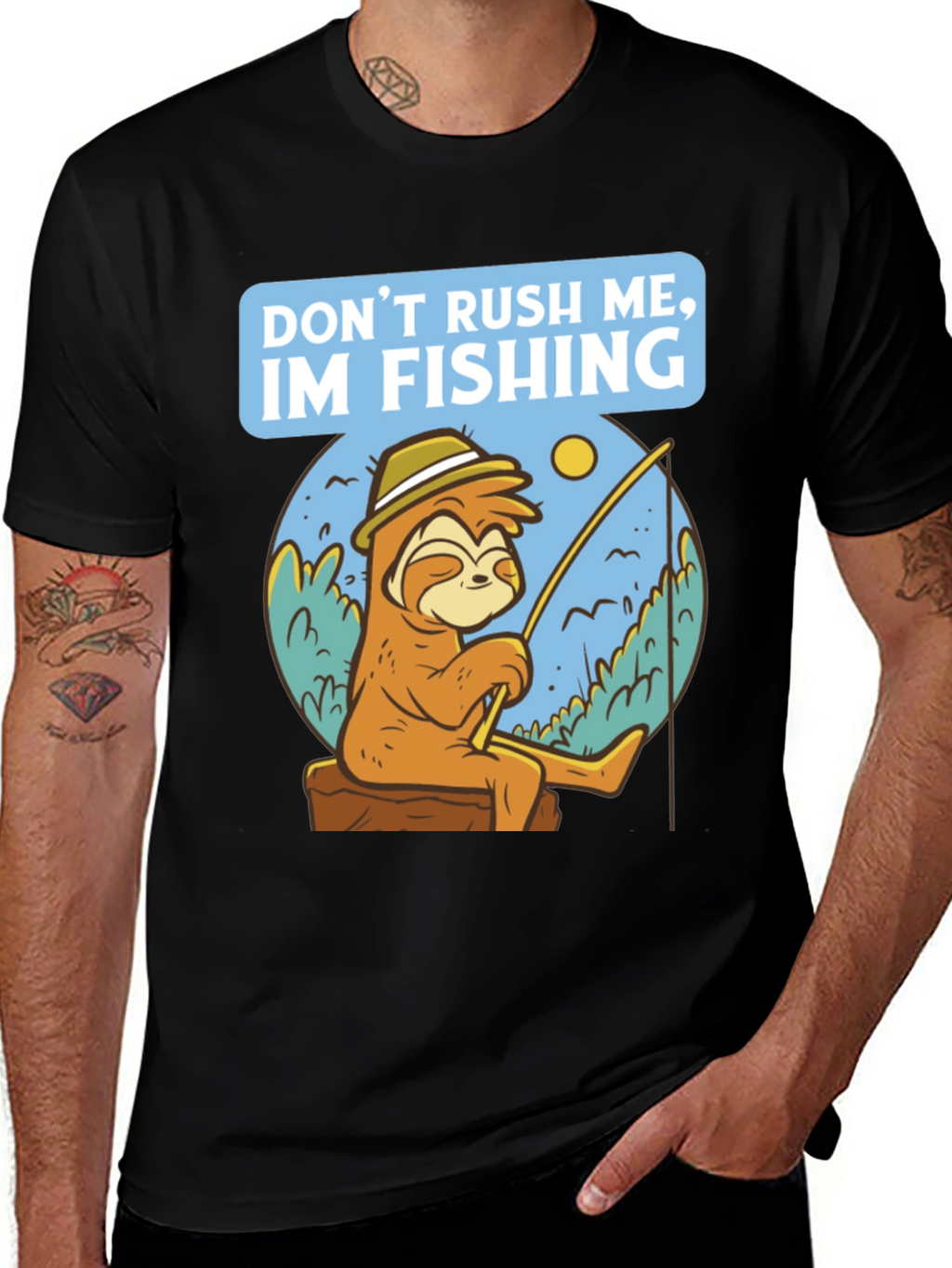 Funny Sloth Fishing T-Shirt - Dont Rush Me!