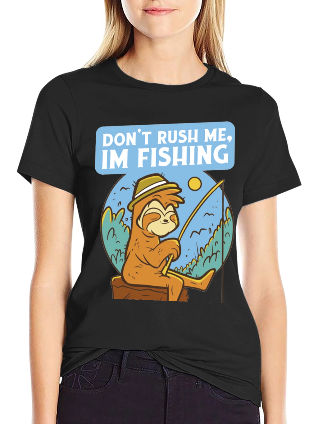 Funny Sloth Fishing T-Shirt - Dont Rush Me!