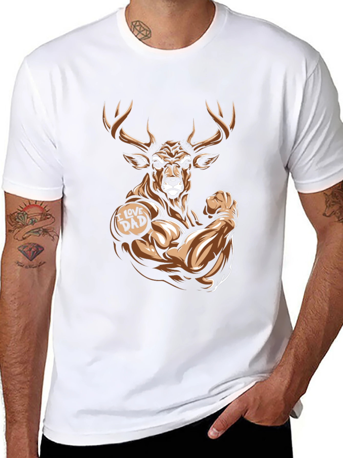 Muscular Deer I Love Dad Graphic T-Shirt
