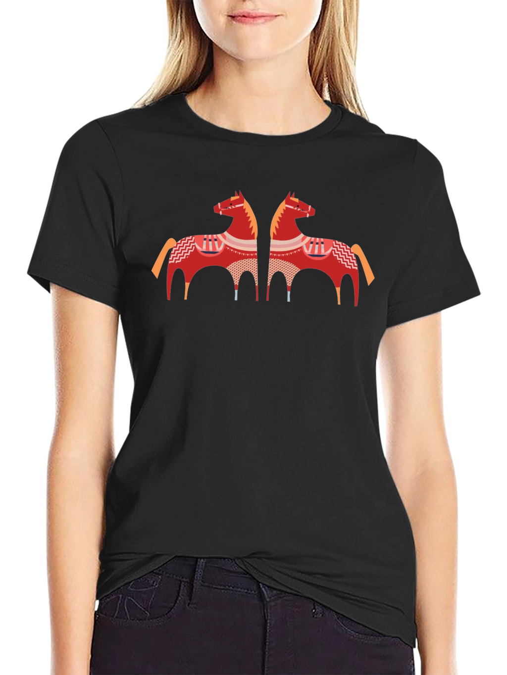 Black T-Shirt with Horse Graphic