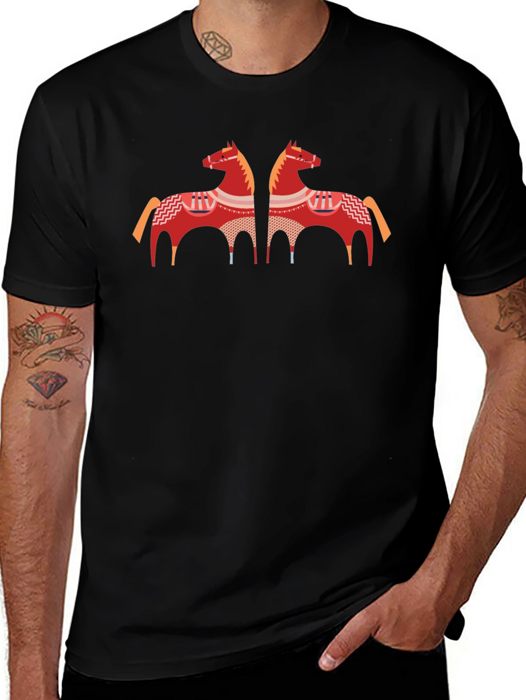 Black T-Shirt with Horse Graphic