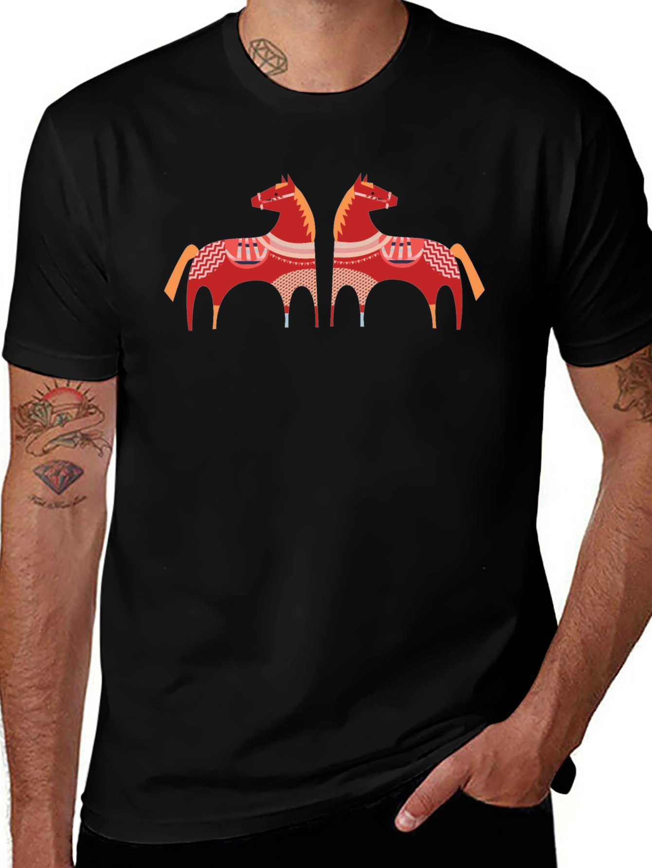Black T-Shirt with Horse Graphic