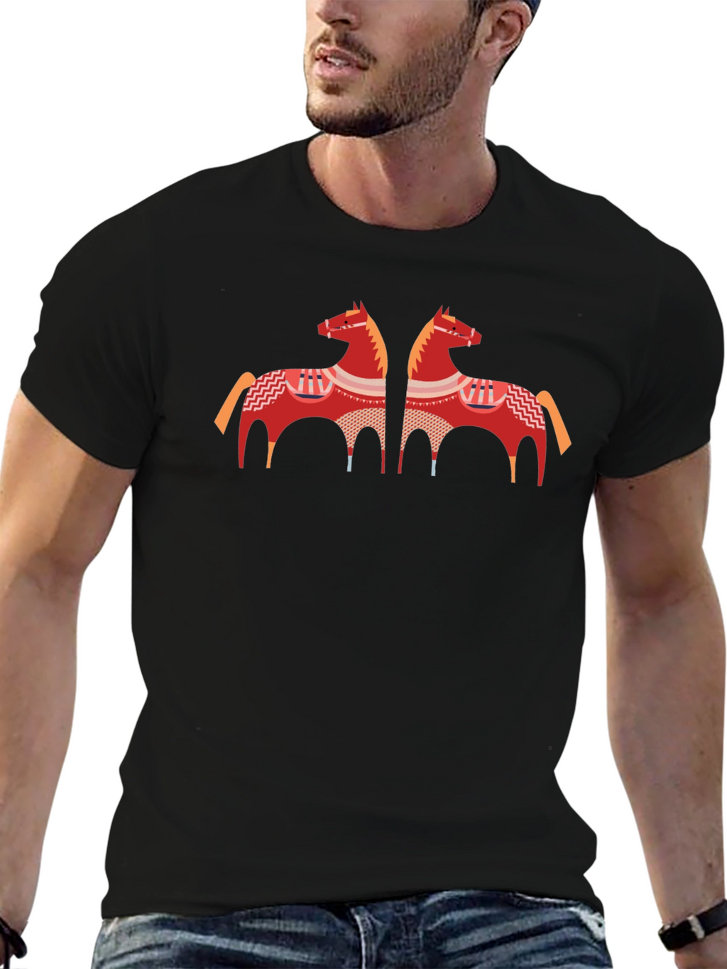 Black T-Shirt with Horse Graphic
