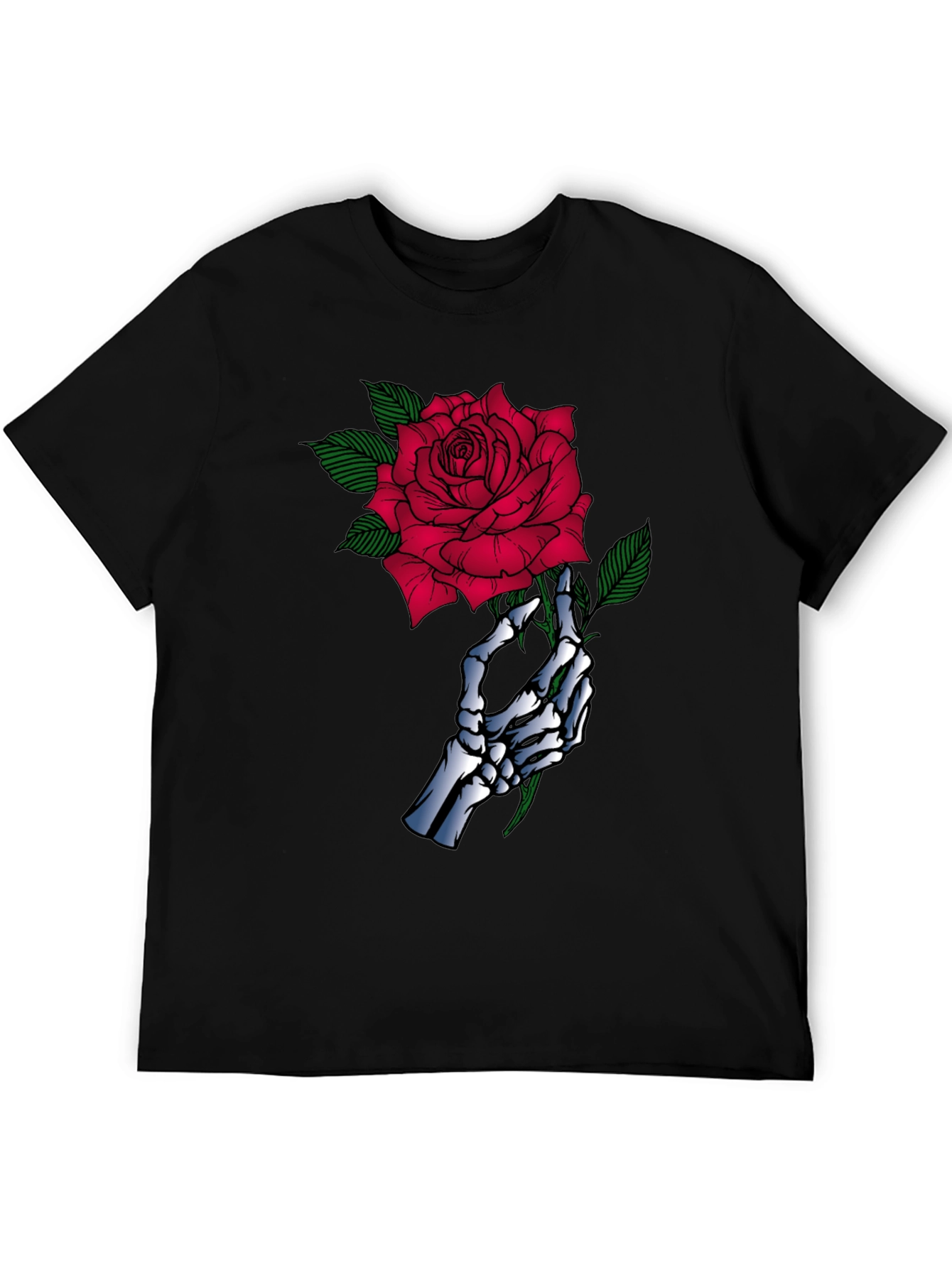 Skeleton Hand Rose Graphic Black T-Shirt