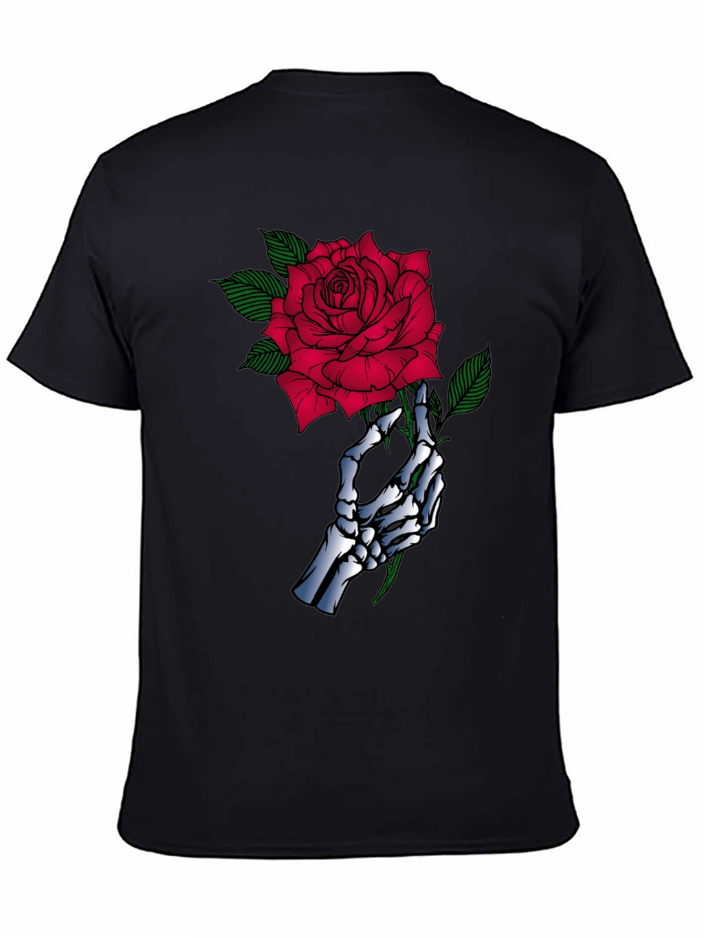 Skeleton Hand Rose Graphic Black T-Shirt
