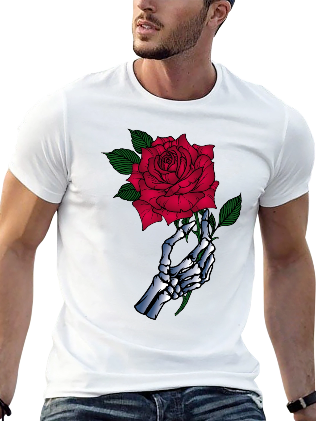 Skeleton Hand Rose Graphic Black T-Shirt