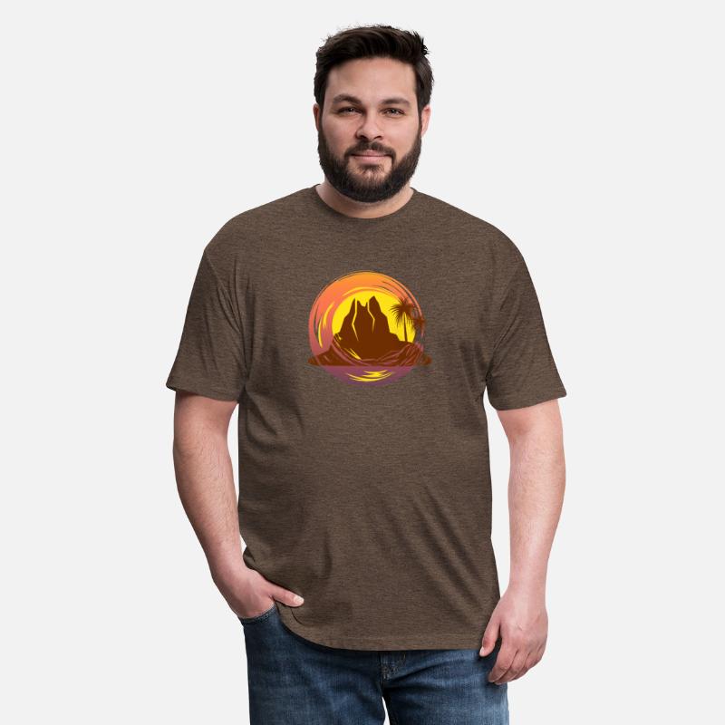 Badge with tropical volcano scenery and palm trees