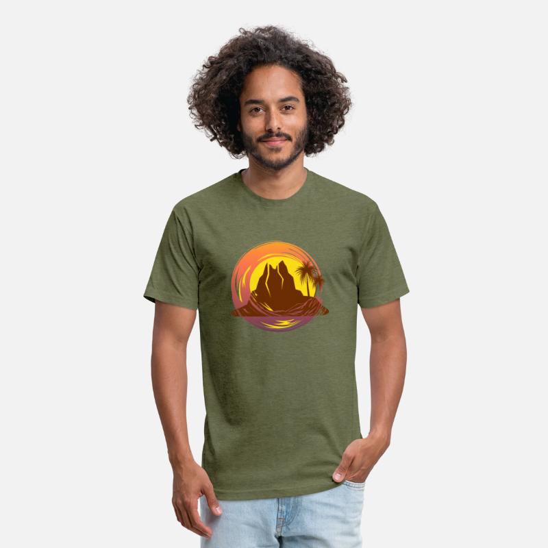 Badge with tropical volcano scenery and palm trees