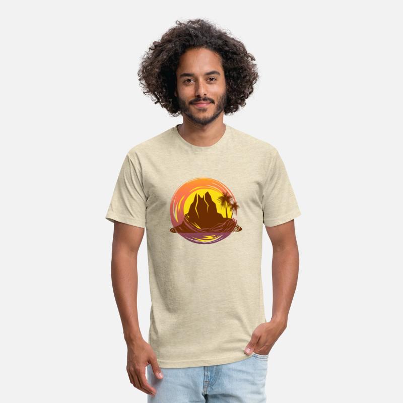Badge with tropical volcano scenery and palm trees