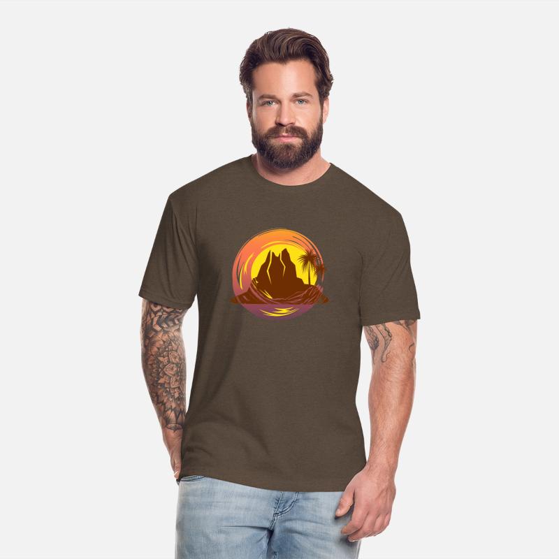 Badge with tropical volcano scenery and palm trees