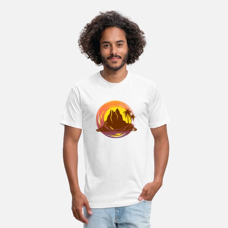 Badge with tropical volcano scenery and palm trees