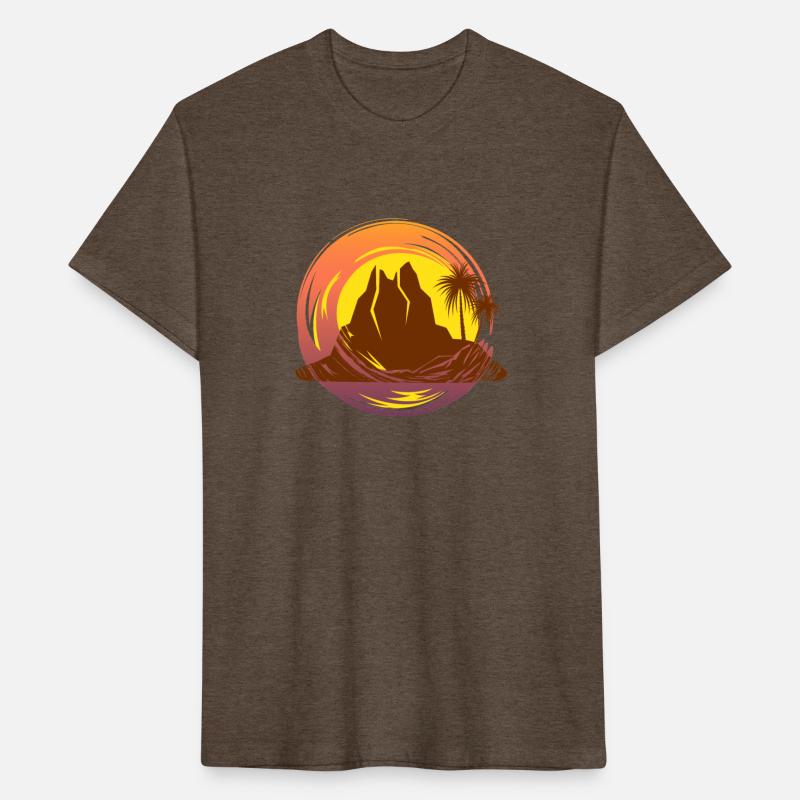 Badge with tropical volcano scenery and palm trees