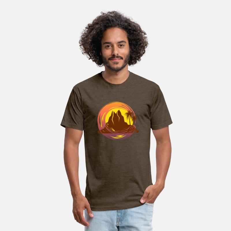 Badge with tropical volcano scenery and palm trees