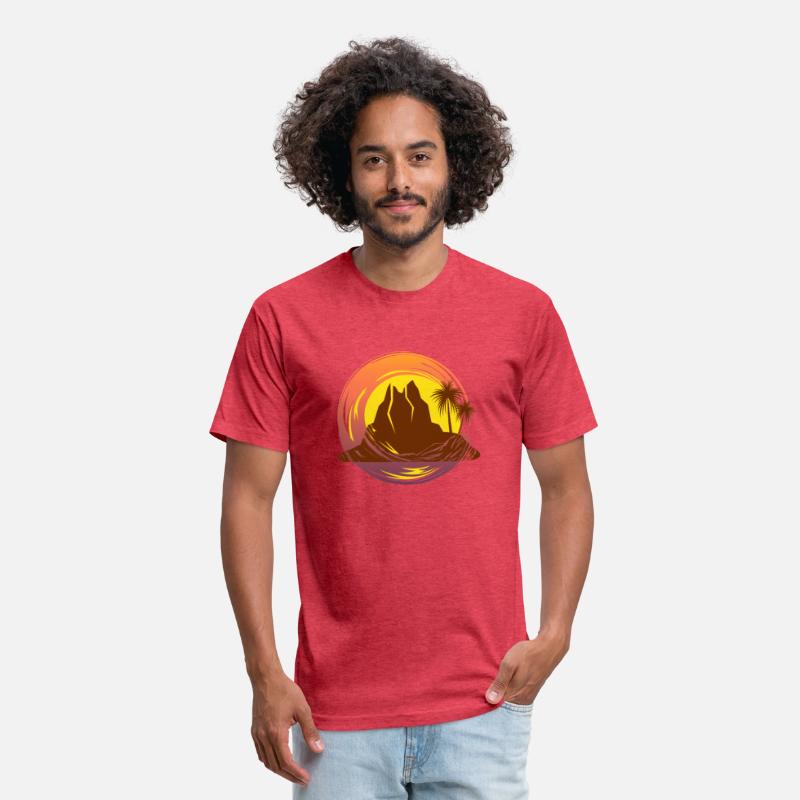 Badge with tropical volcano scenery and palm trees
