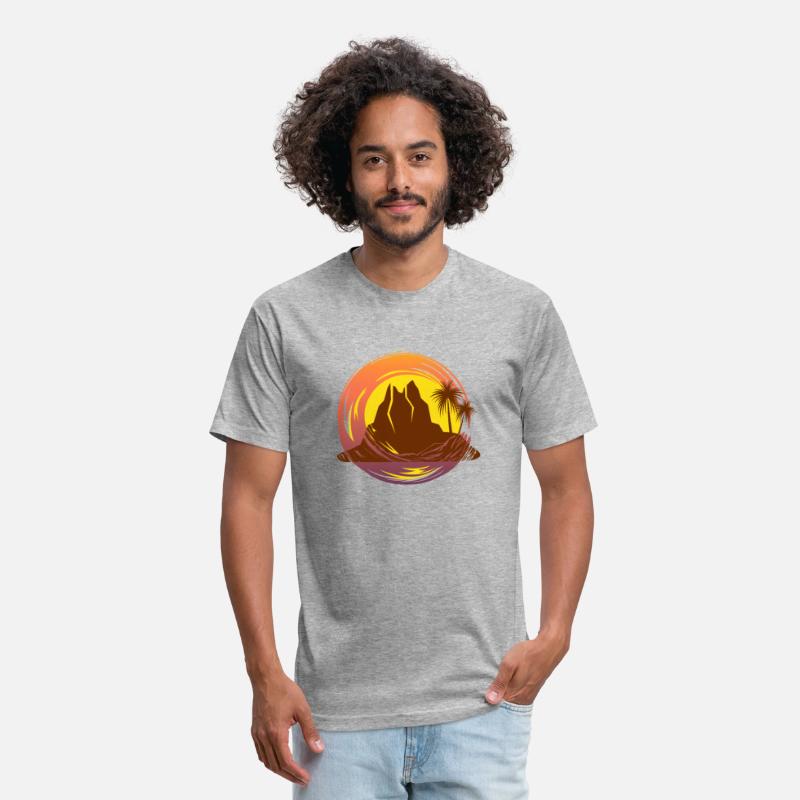 Badge with tropical volcano scenery and palm trees