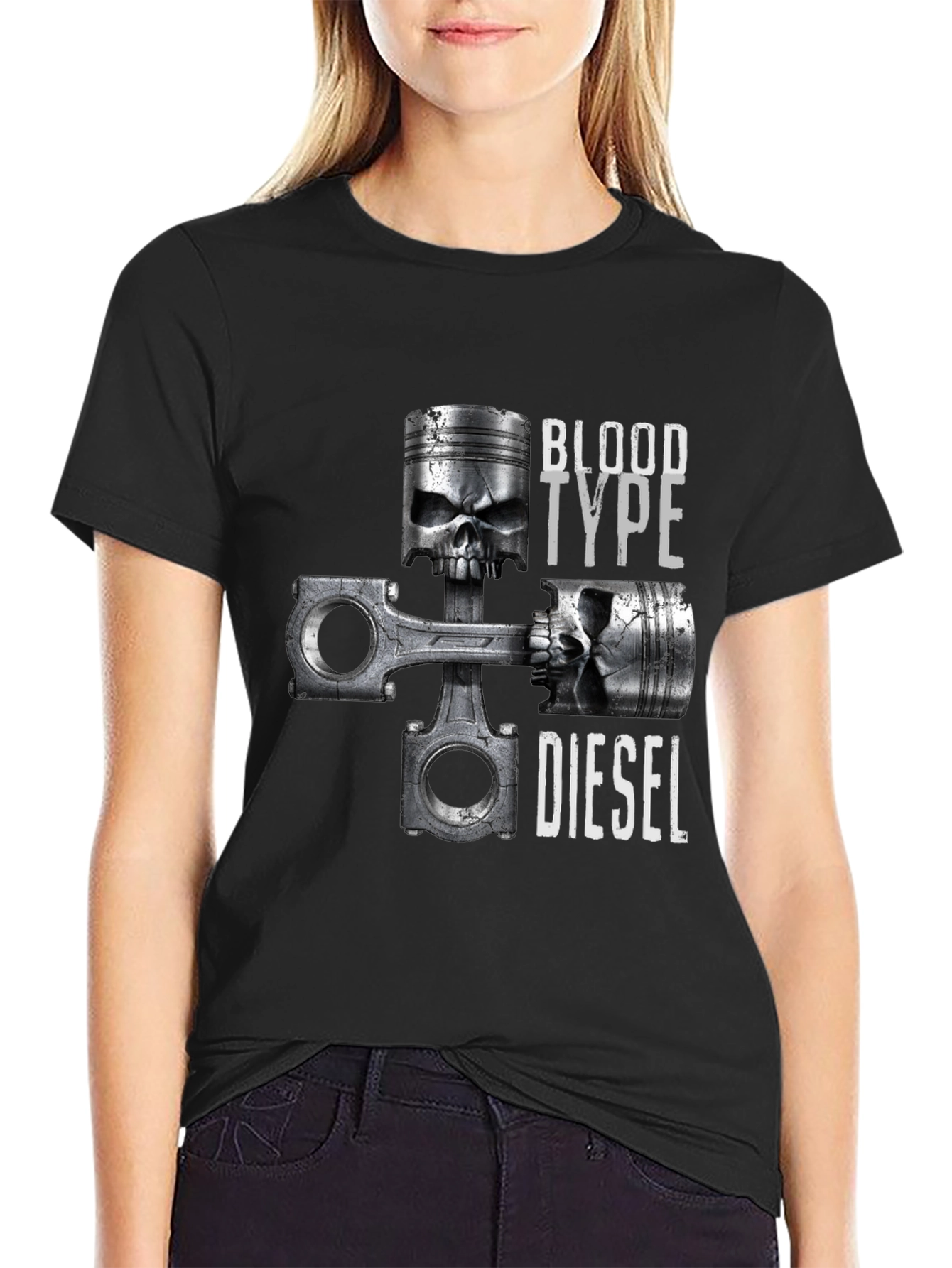 Blood Type Diesel Skull Piston Graphic T-Shirt