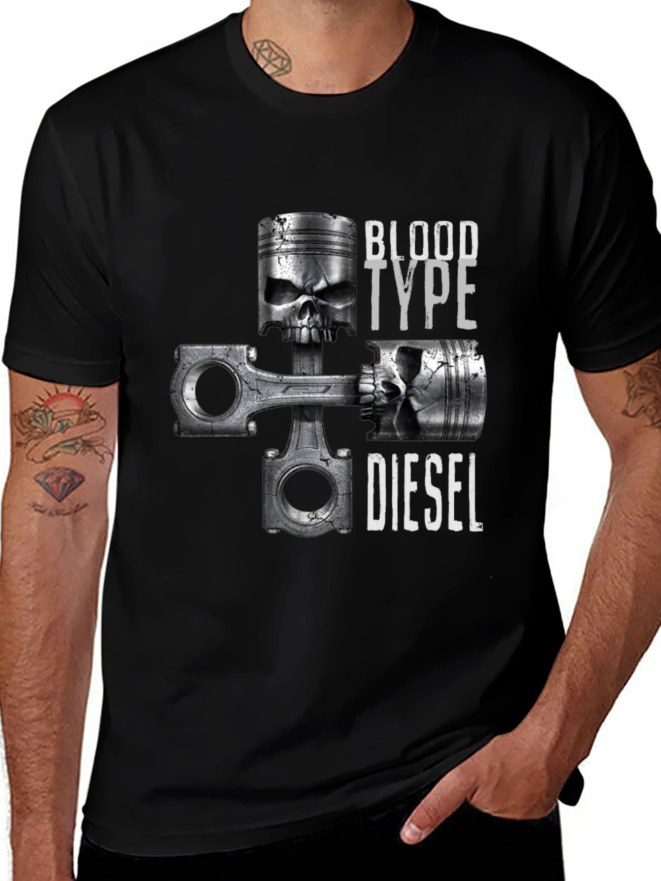 Blood Type Diesel Skull Piston Graphic T-Shirt