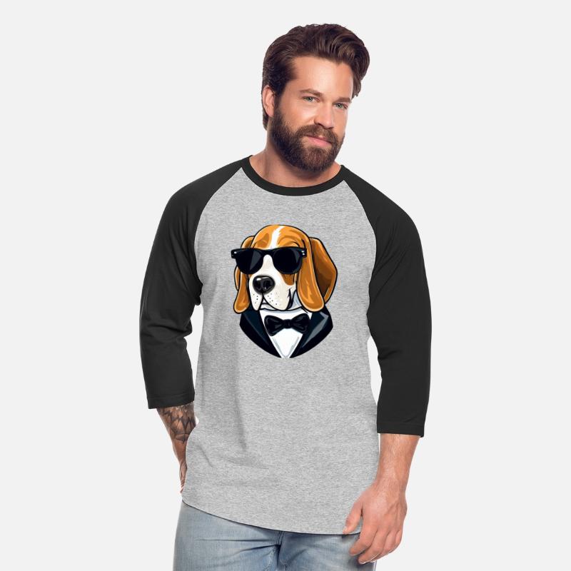 BEAGLE WEARING SUNGLASSES AND TUXEDO