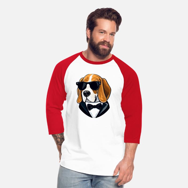 BEAGLE WEARING SUNGLASSES AND TUXEDO