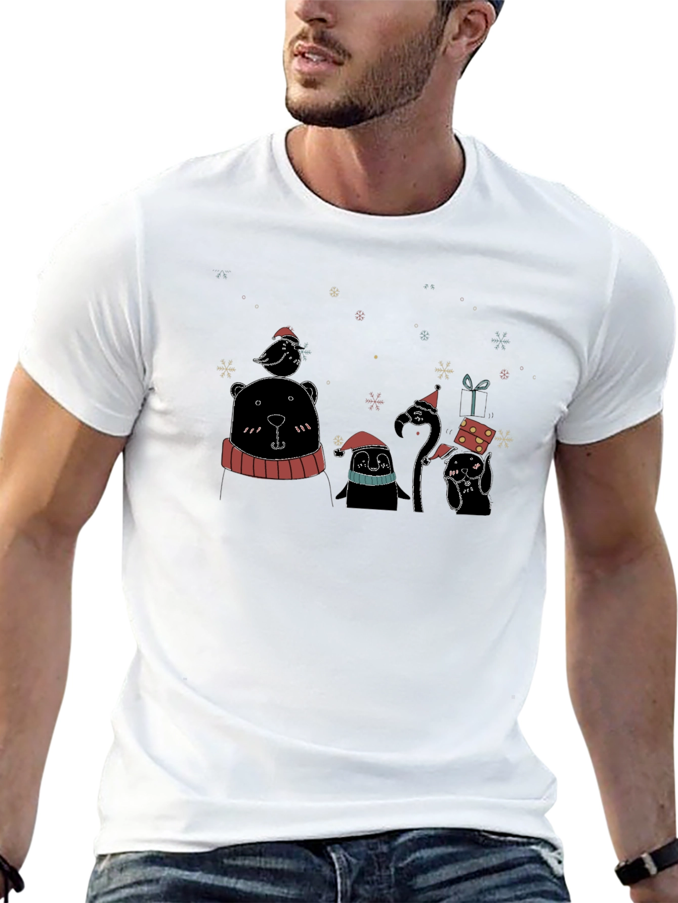 Festive Holiday Animal Print Black T-Shirt