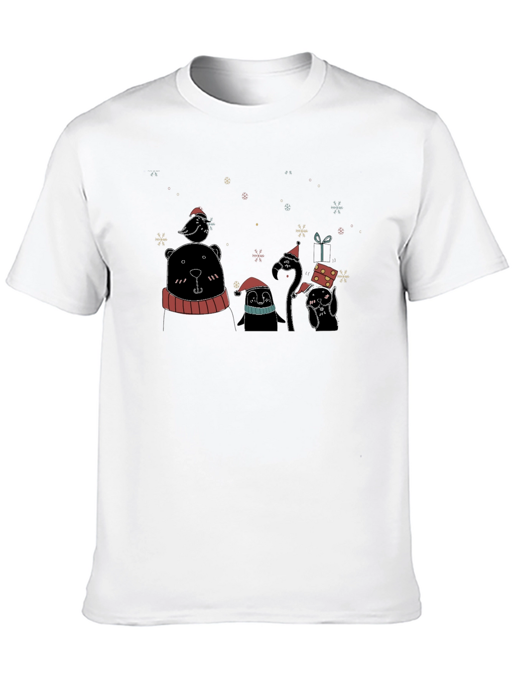 Festive Holiday Animal Print Black T-Shirt