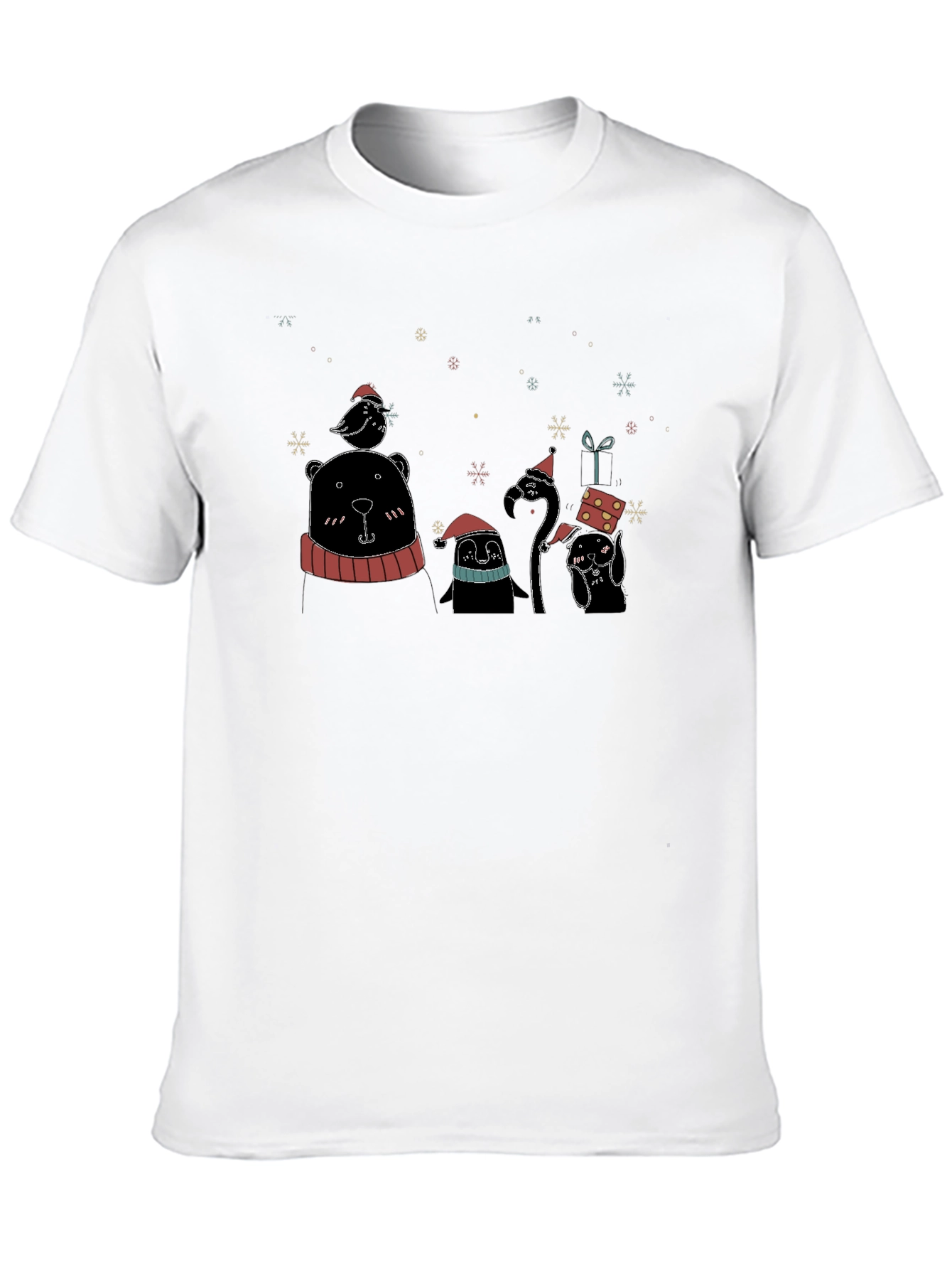Festive Holiday Animal Print Black T-Shirt