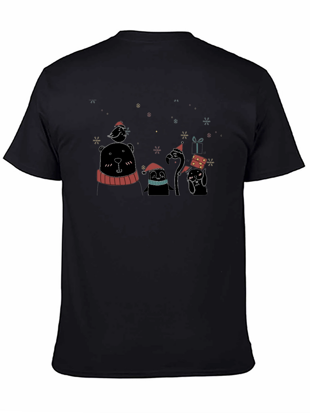 Festive Holiday Animal Print Black T-Shirt