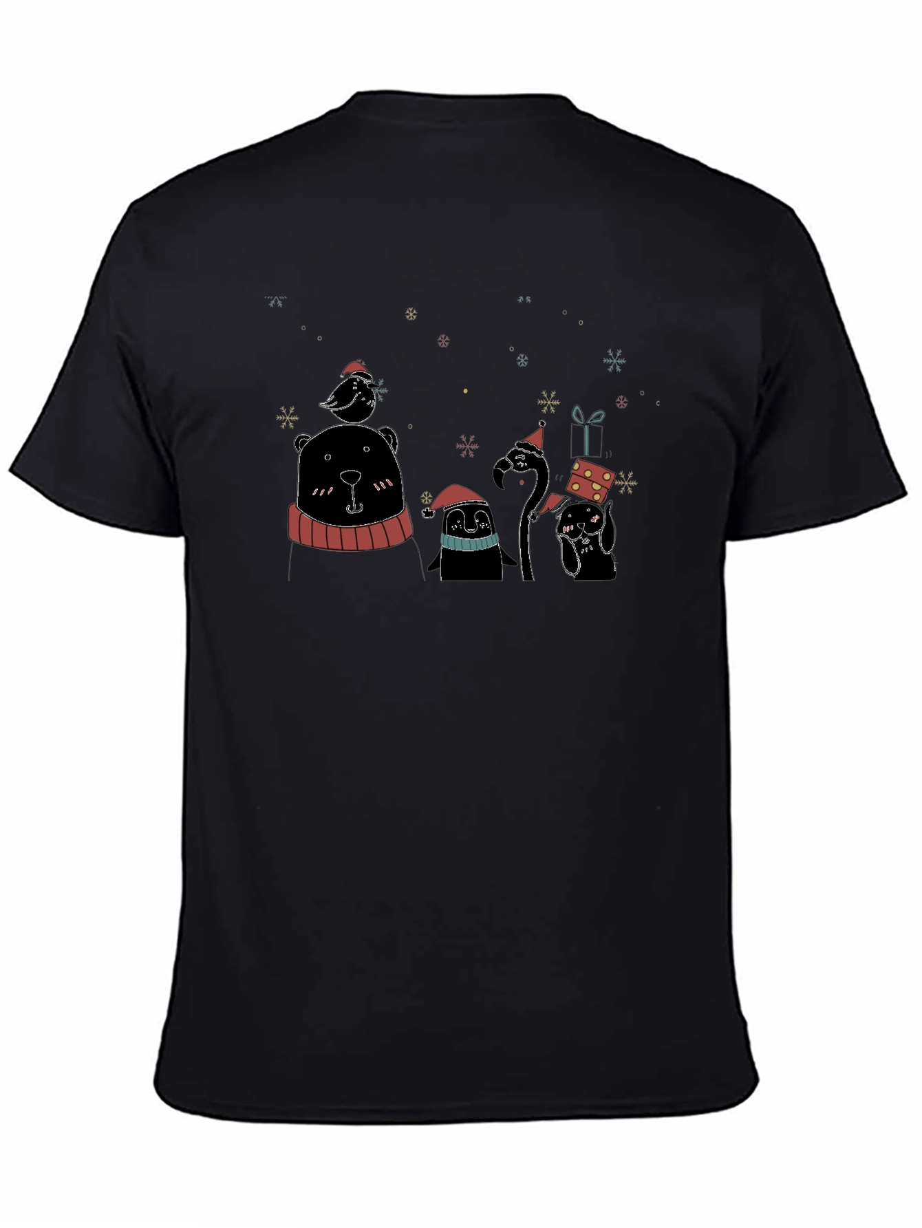 Festive Holiday Animal Print Black T-Shirt
