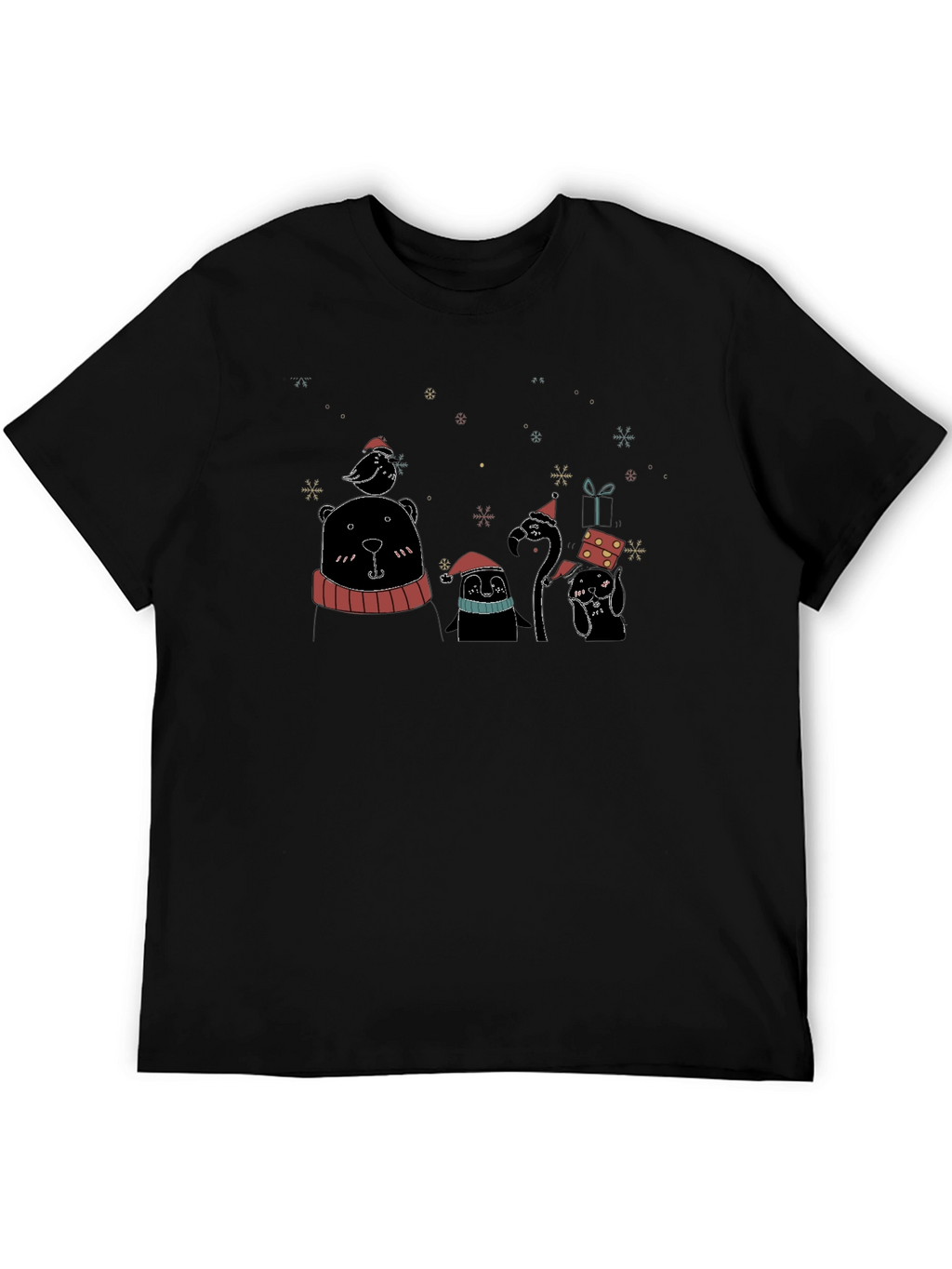 Festive Holiday Animal Print Black T-Shirt