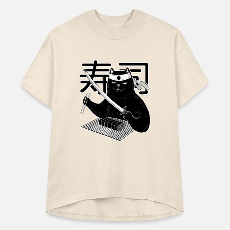 Black Cat Chef Sushi Funny Food Cute Pet Samurai