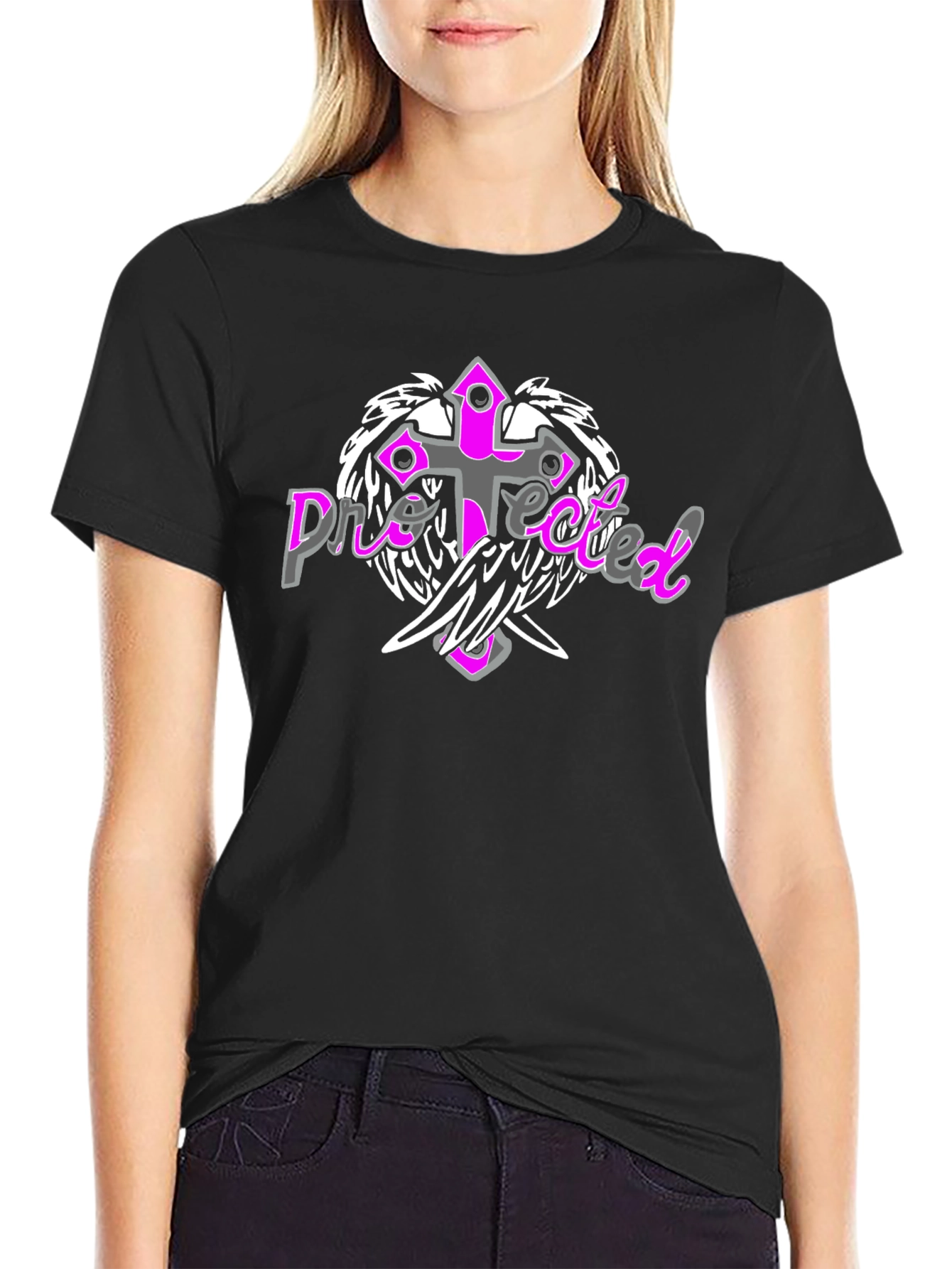 Protected Cross Graphic Tee - Stylish Black Shirt
