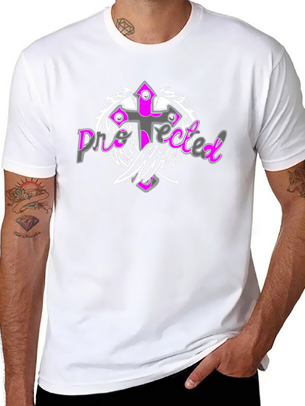 Protected Cross Graphic Tee - Stylish Black Shirt