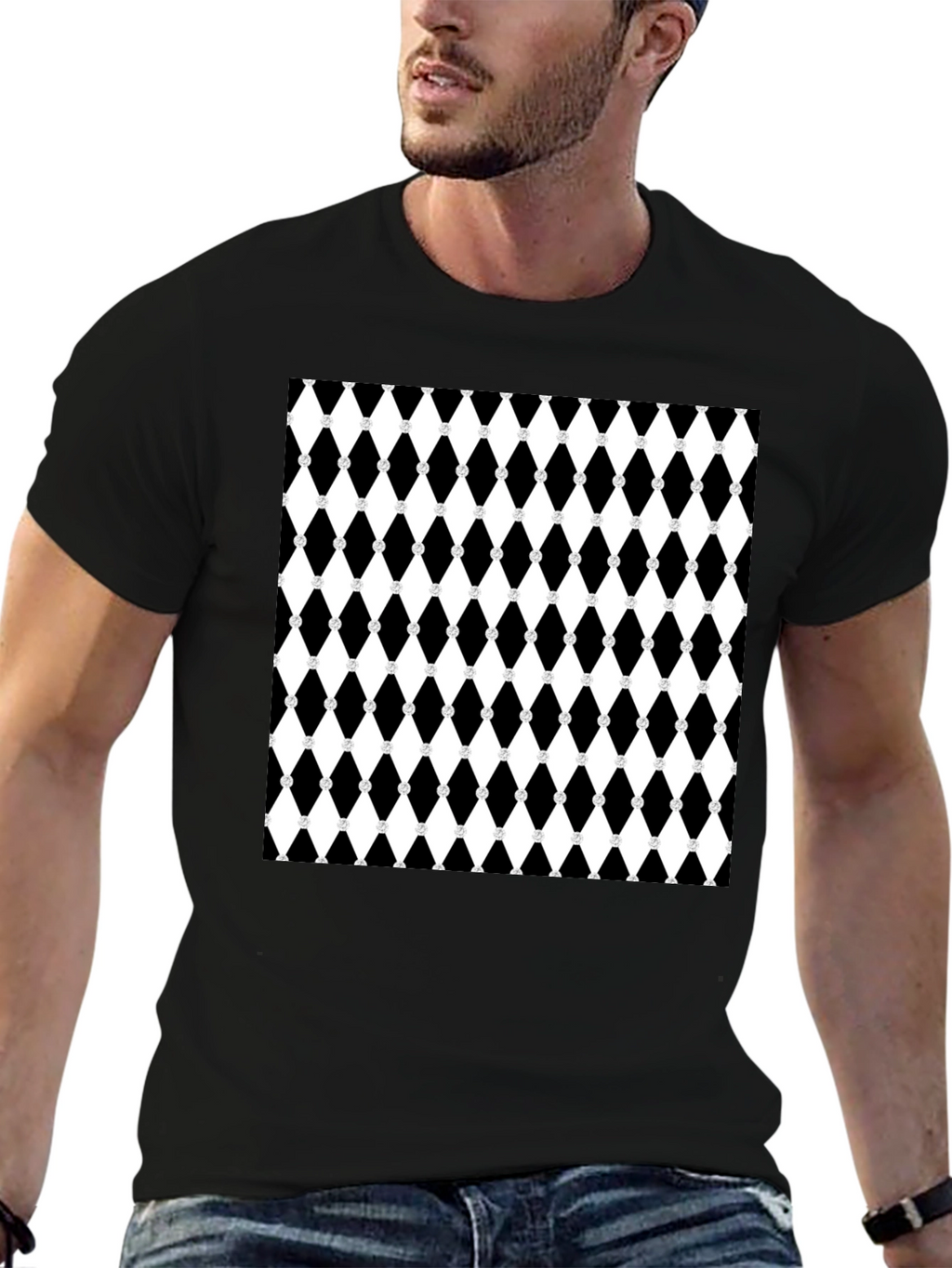 Bold Pattern Black T-Shirt