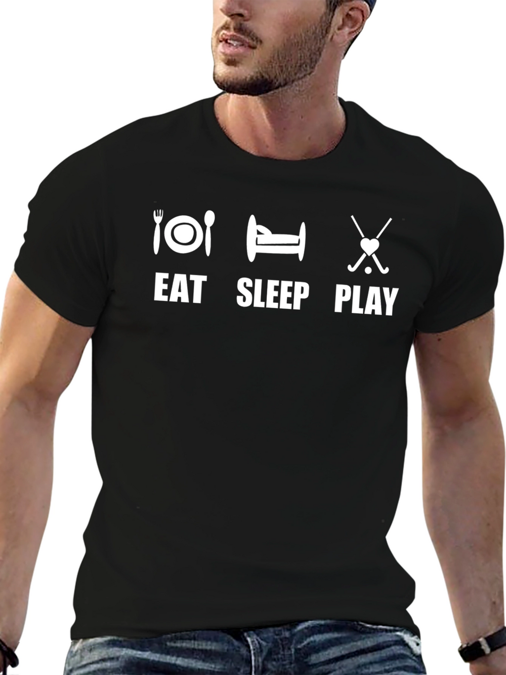Eat Sleep Play Hockey T-Shirt - Black Cotton Tee