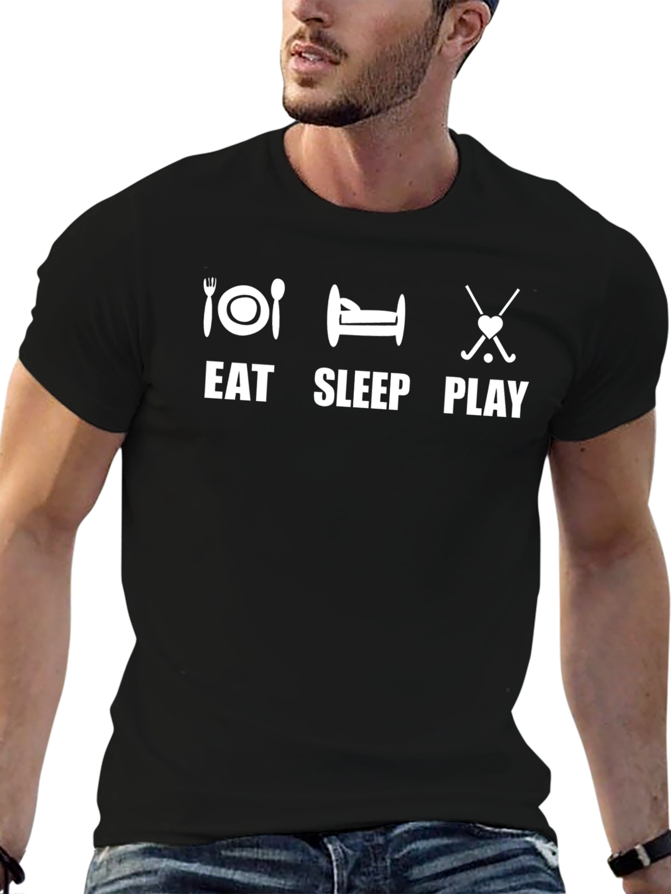 Eat Sleep Play Hockey T-Shirt - Black Cotton Tee