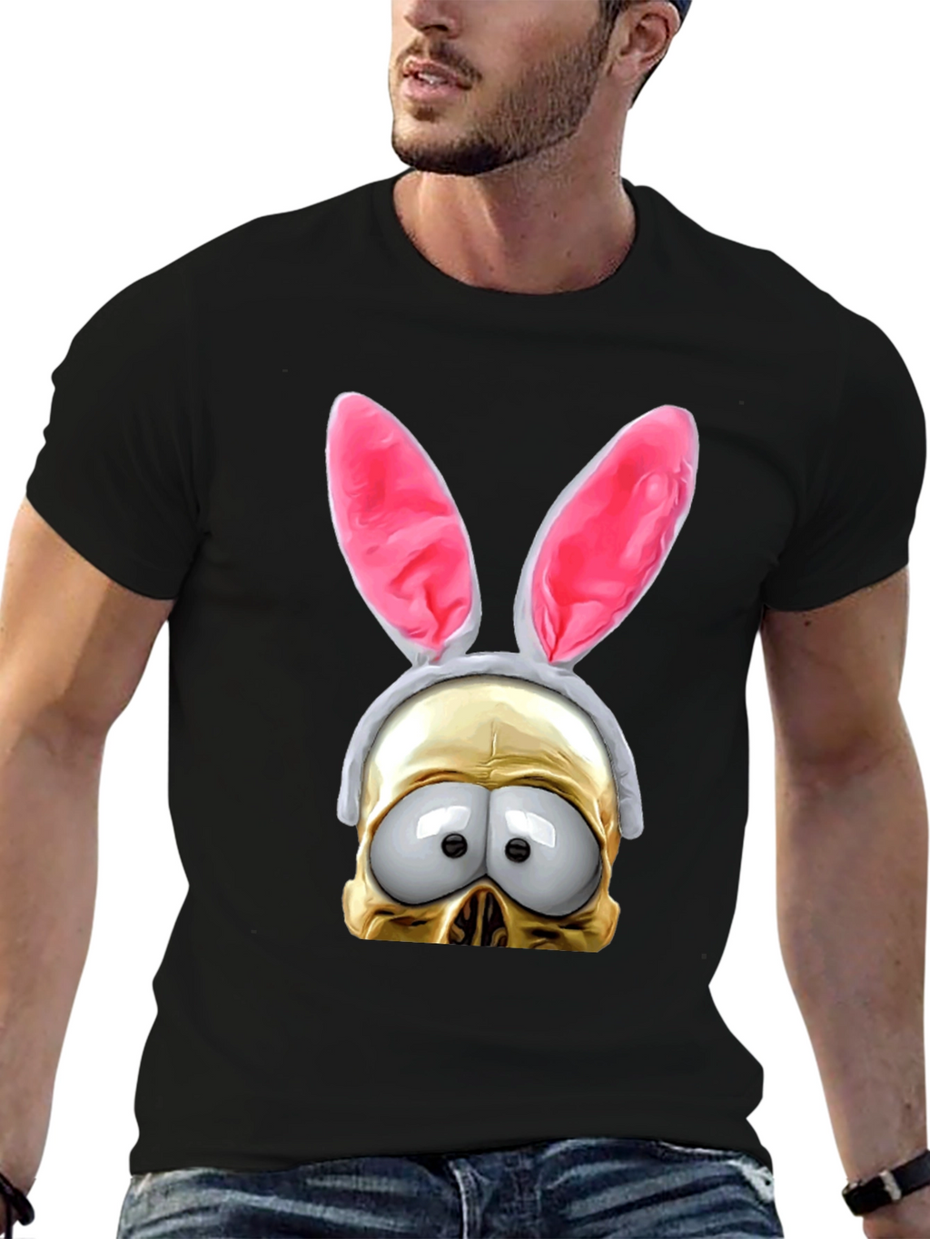 Humorous Bunny Skull Graphic T-Shirt