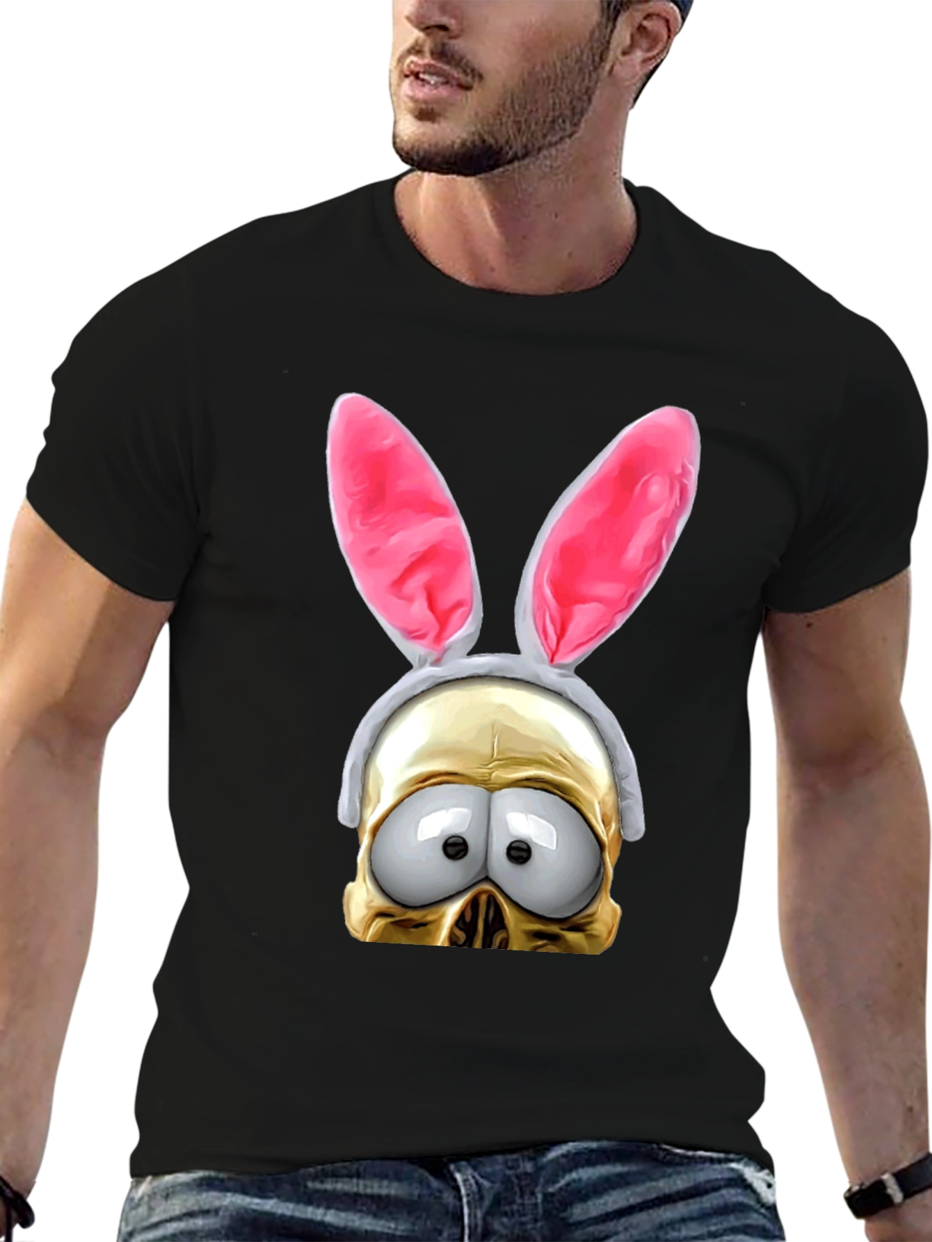 Humorous Bunny Skull Graphic T-Shirt