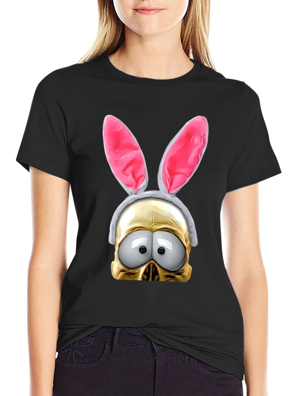 Humorous Bunny Skull Graphic T-Shirt