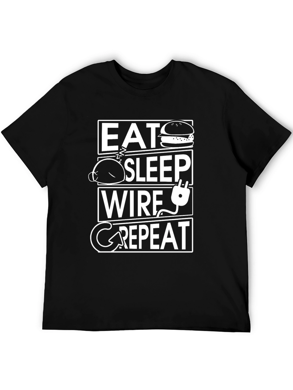 Eat Sleep Wire Repeat Black T-Shirt