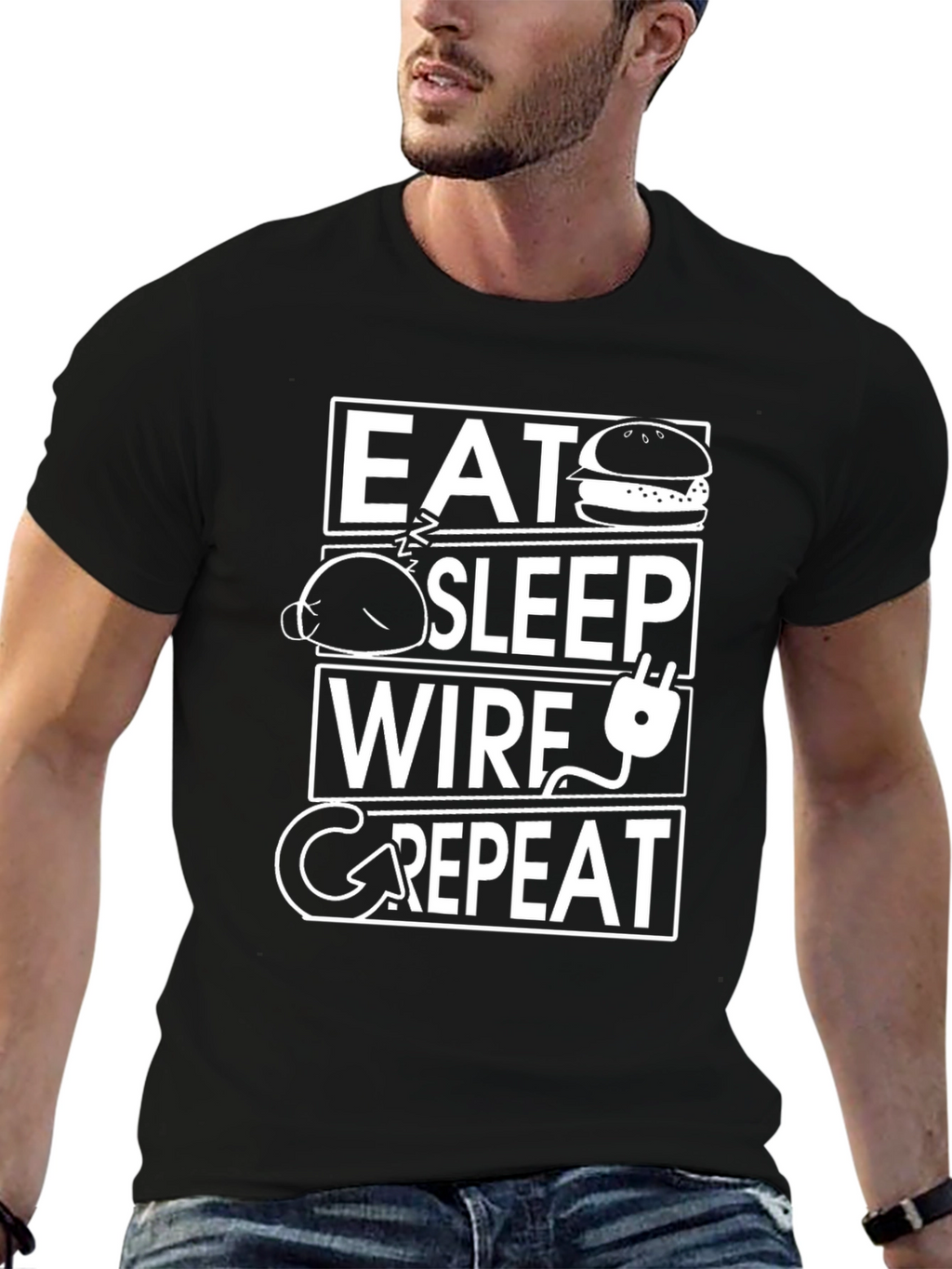Eat Sleep Wire Repeat Black T-Shirt
