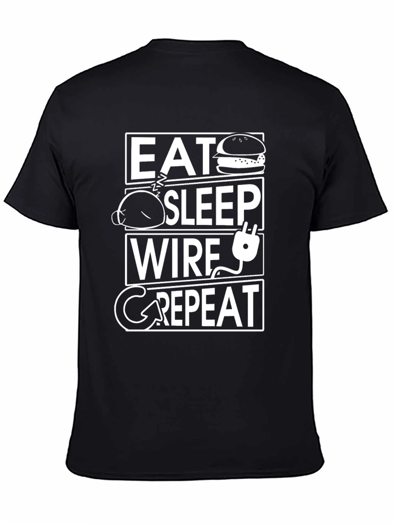Eat Sleep Wire Repeat Black T-Shirt
