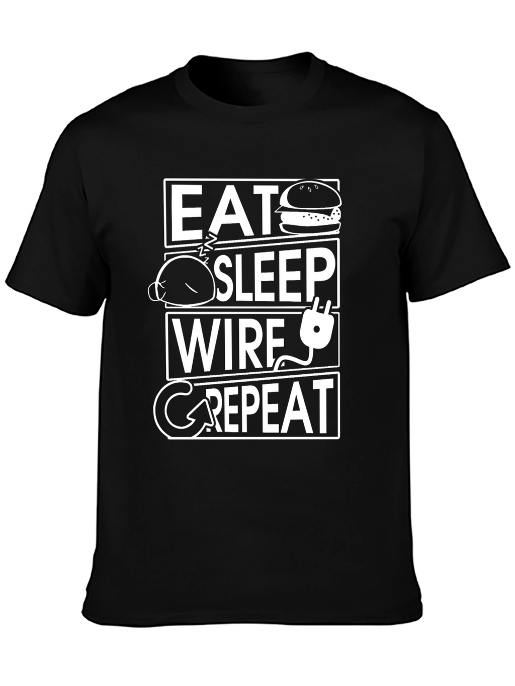 Eat Sleep Wire Repeat Black T-Shirt