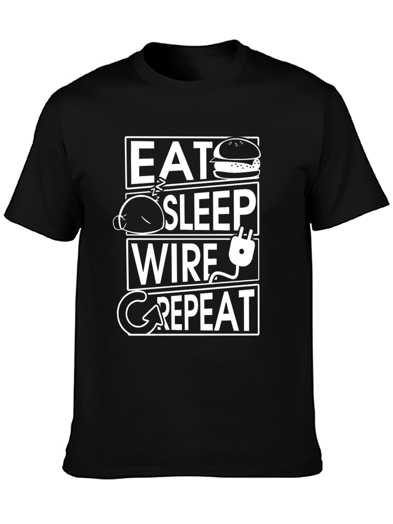 Eat Sleep Wire Repeat Black T-Shirt