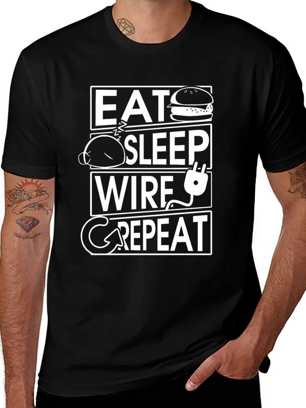 Eat Sleep Wire Repeat Black T-Shirt